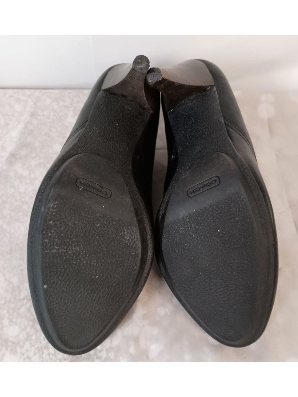 Coach Aliza Black Leather Ankle Booties Cone Heel Pull On Womens 9 - Picture 6 of 11